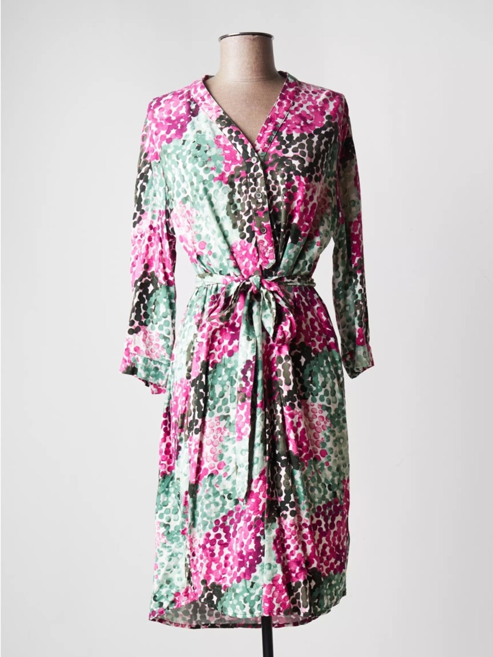 Sandwich Pink Abstract Print Midi Cotton Dress With Belt Size Small/38